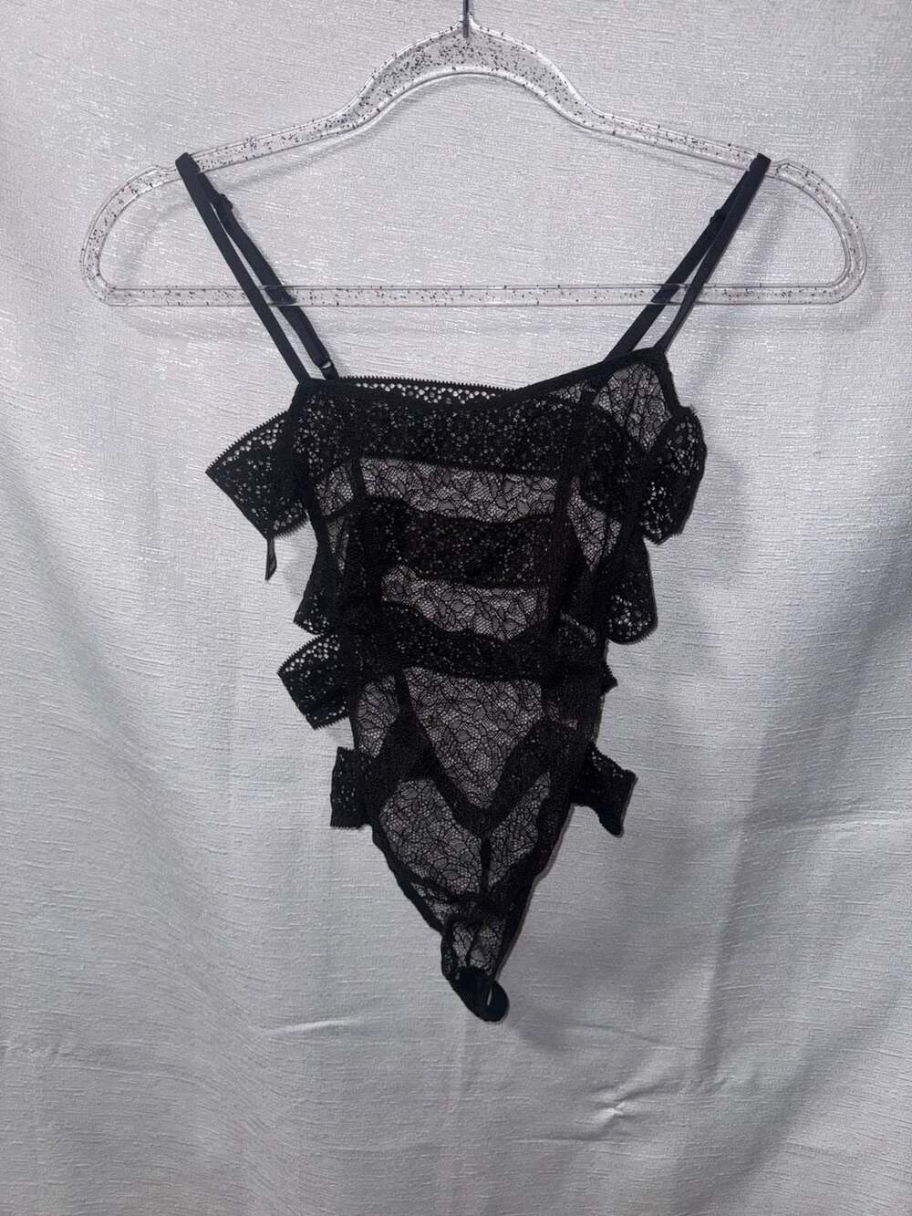Victoria's Secret Black Lace Strappy Teddy Bodysuit